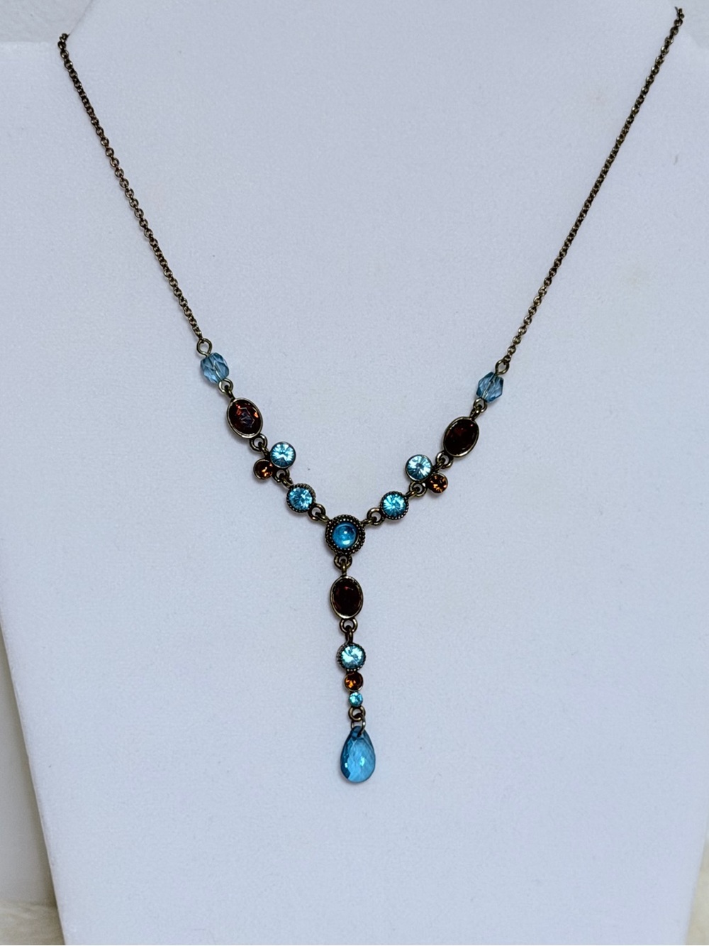 Vintage-Style Ashley Cooper Blue Crystal Dangle Y-Necklace